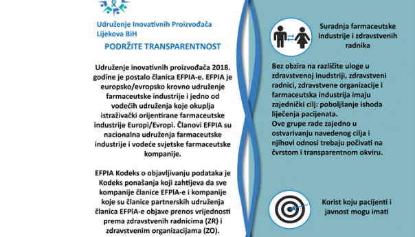 Inovativna farmaceutska industrija u BiH objaviće podatke o prijenosu vrijednosti zdravstvenim radnicima